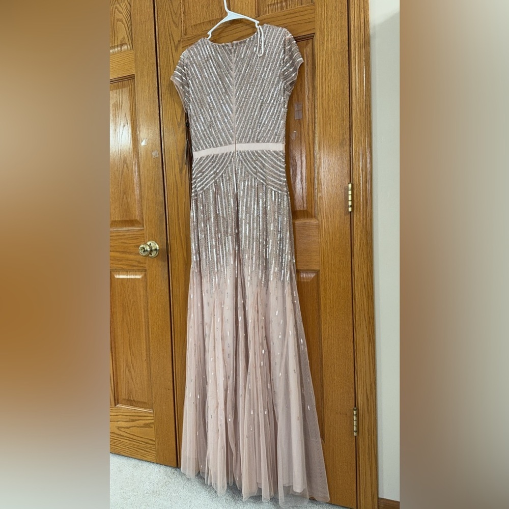Adrianna Papell Women's Long Beaded Sequins Dress Size 8 Blush Pink AUTHENTIC - Picture 13 of 14
